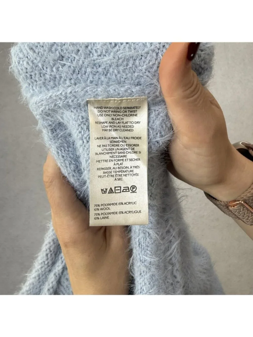 Free People Sweater Womens XS Blue Lemon Graphic Mock Neck Fuzzy Knit Pullover